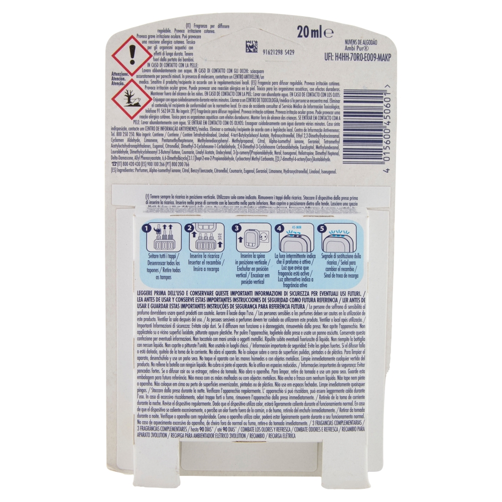 Ambi Pur Profumatore per Ambienti Elettrico Ricarica 3Volution, Nuvole di Cotone 20ml